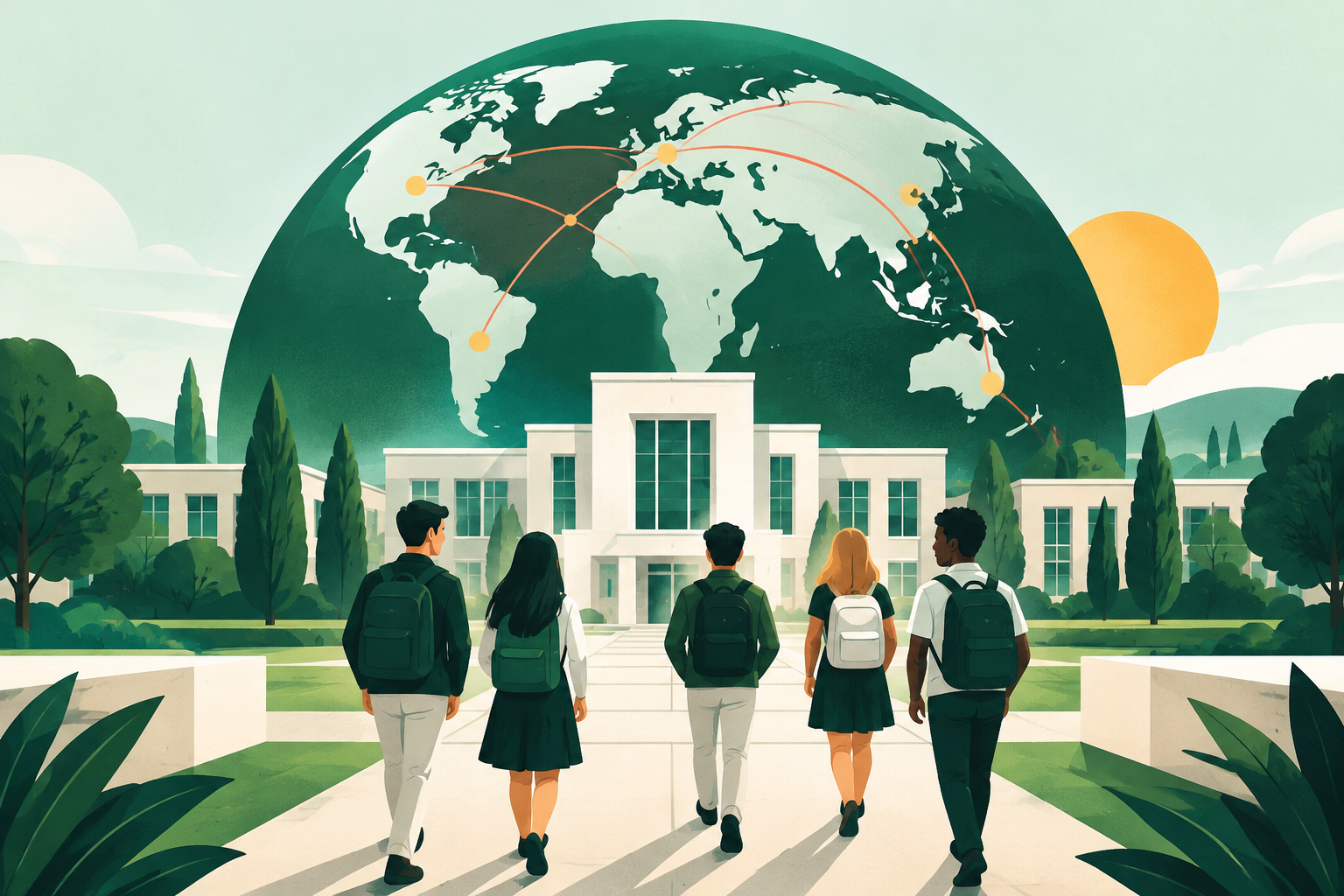 Editorial illustration for Best International School Marketing Strategies